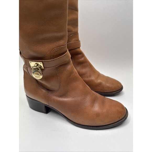 MICHAEL KORS sz 8 Camel Brown Leather Mid-Calf Leather Riding Boots MK charm - Picture 4 of 10